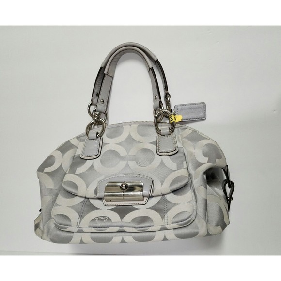Authentic Coach Women Signature Logo Canvas Satchel Grey Fabric Silver Hardware - Picture 2 of 13
